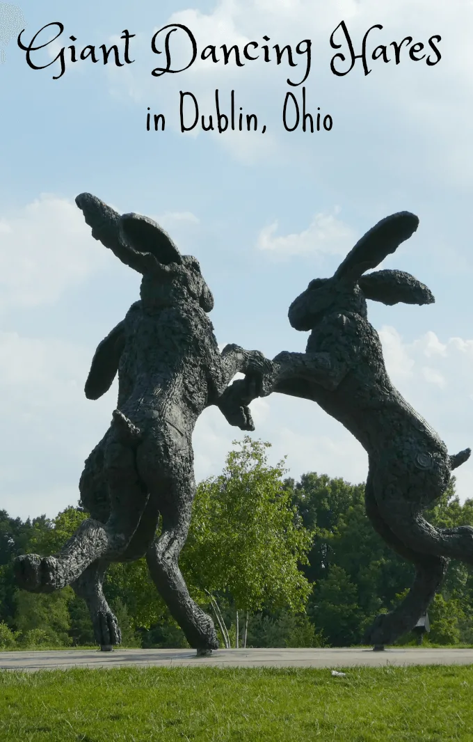 The Giant Dancing Hares roadside attraction can be seen in Dublin, Ohio