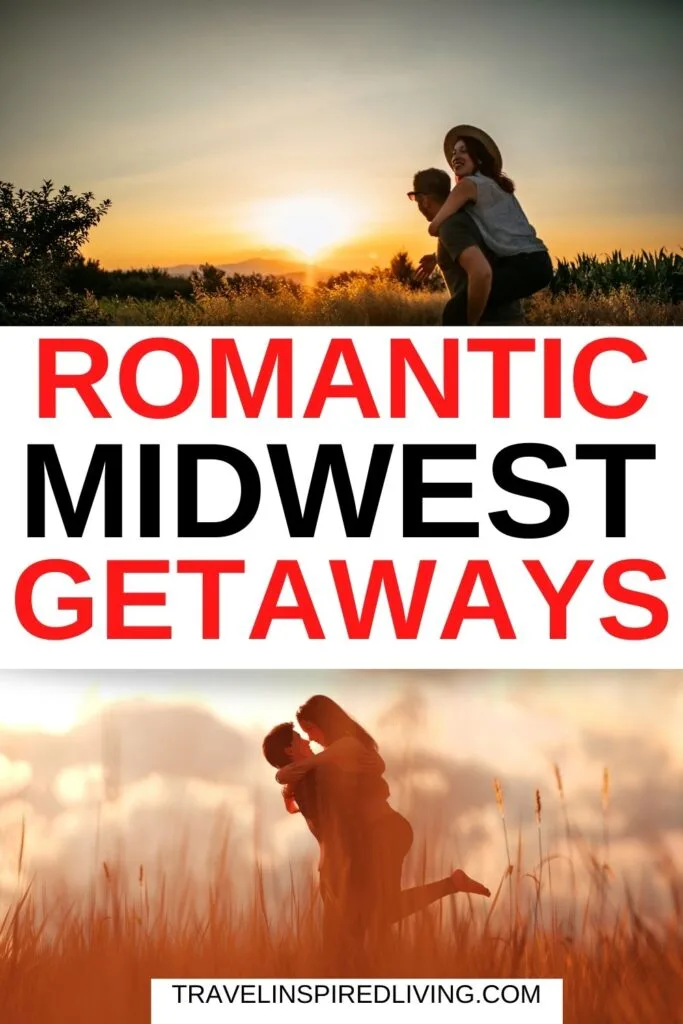 Images of happy couples embracing and a large list of romantic getaways in the midwest united states!