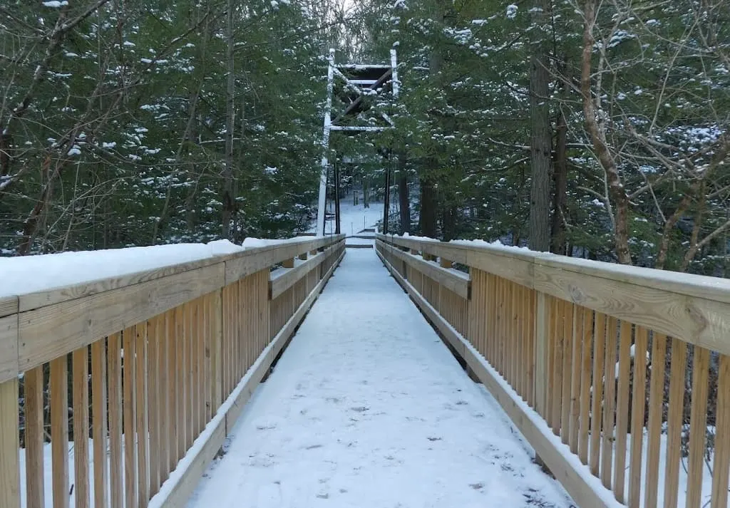 Snow-covered bridge.