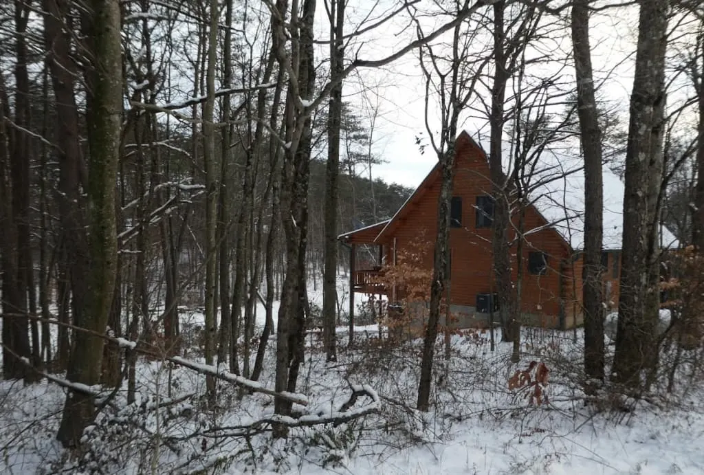 Hocking Hills cabin in winter.