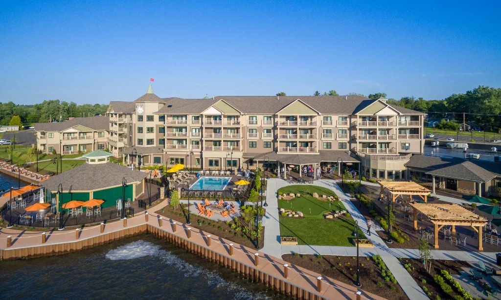 expanded view of the exterior chautauqua harbor hotel in celeron hotel